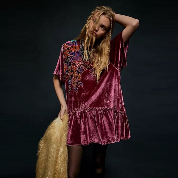 Free People Sweet Echoes Velvet Mini Dress NWOT - Picture 3 of 10
